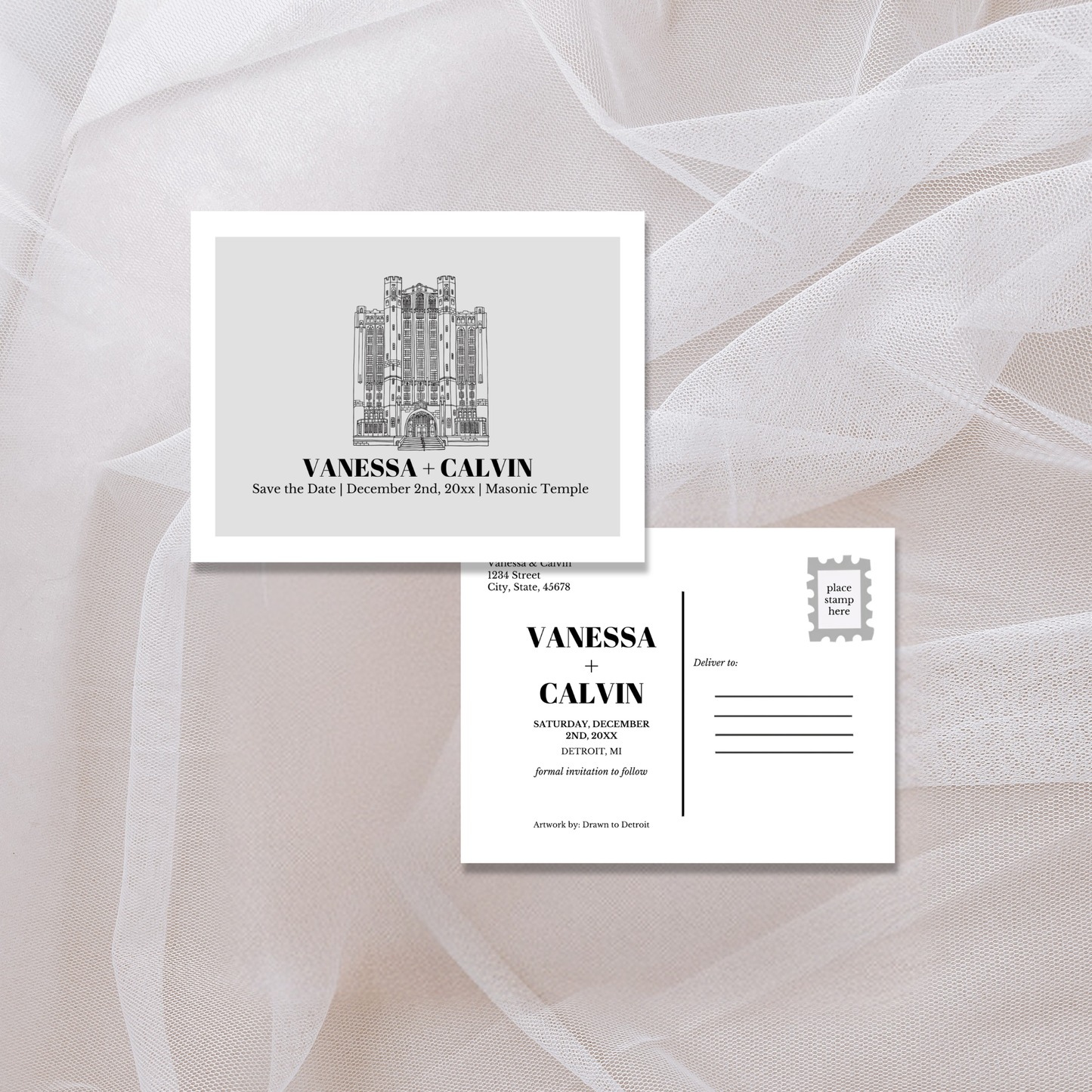 Masonic Temple Wedding Invitation Suite