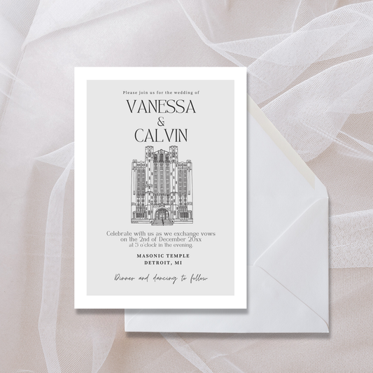 Masonic Temple Wedding Invitation